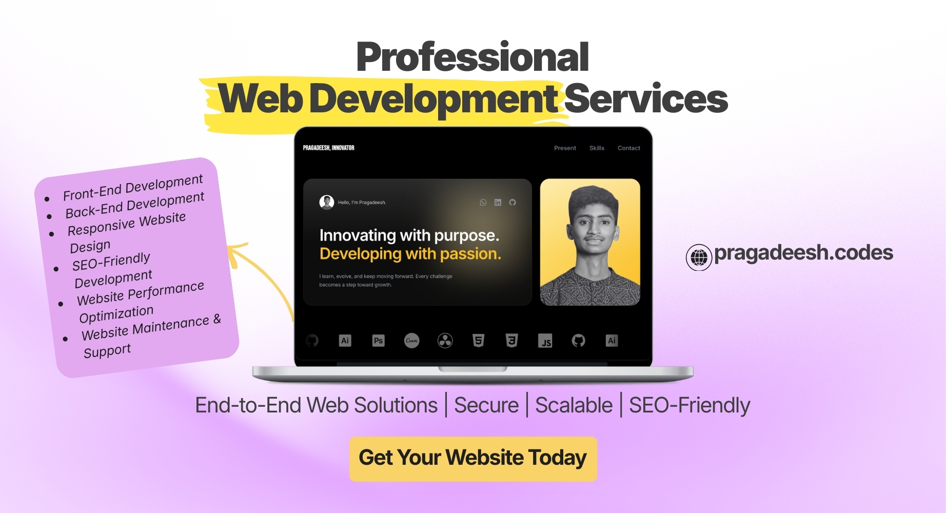 I provide front-end and back-end web development for fast, secure, and responsive websites.